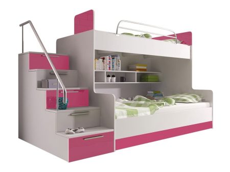 Emeletes ágy Nashville A112 (Fehér + Fényes fehér + Fényes rózsaszínű) Pécs Bútor boltok bútor webáruházak Baranya megye Bútor | Ágyak | Ágyak ágyneműtartóval