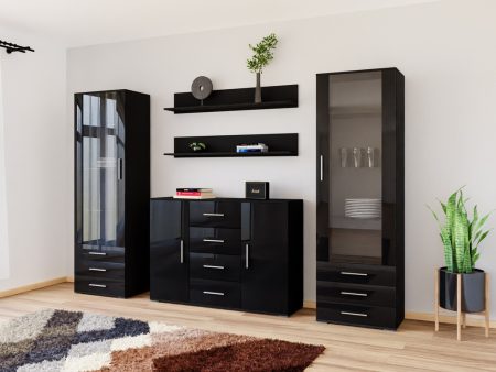 Nappali szett Charlotte E112 (Fekete + Fényes fekete) Pécs Bútor boltok bútor webáruházak Baranya megye Bútor | Nappali bútorok | Modern stílusú szakaszok
