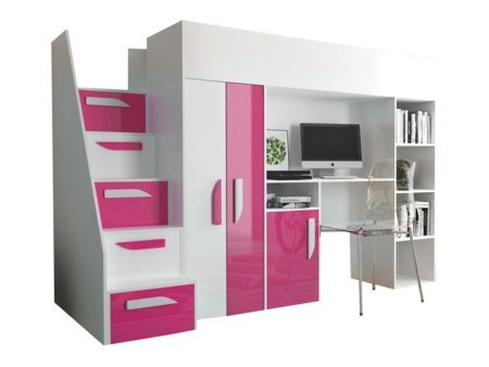 Galériaágy Hartford 192 (Fehér + Fényes rózsaszínű + Fényes fehér) Pécs Bútor boltok bútor webáruházak Baranya megye Bútor | Gyermek bútorok | Galériaágyak