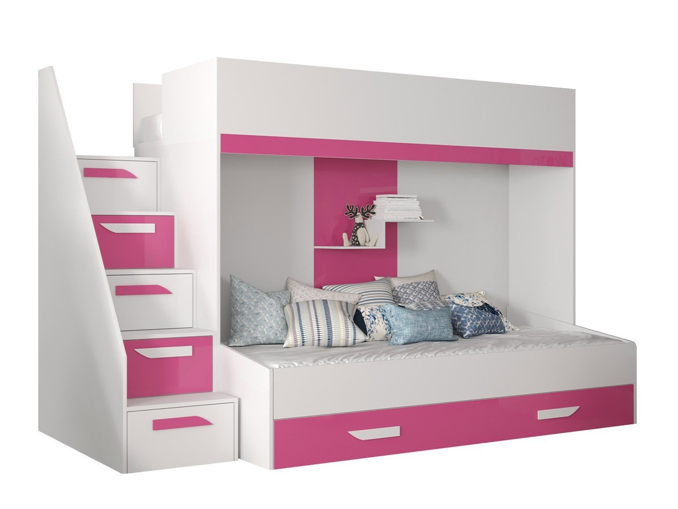 Emeletes ágy Hartford 356 (Fehér + Fényes rózsaszínű + Fényes fehér) Pécs Bútor boltok bútor webáruházak Baranya megye Bútor | Emeletes ágyak