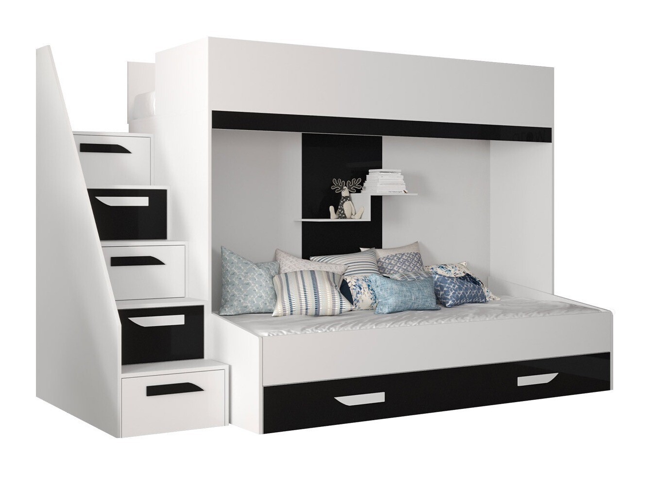 Emeletes ágy Hartford 356 (Fehér + Fényes fekete + Fényes fehér) Pécs Bútor boltok bútor webáruházak Baranya megye Bútor | Emeletes ágyak