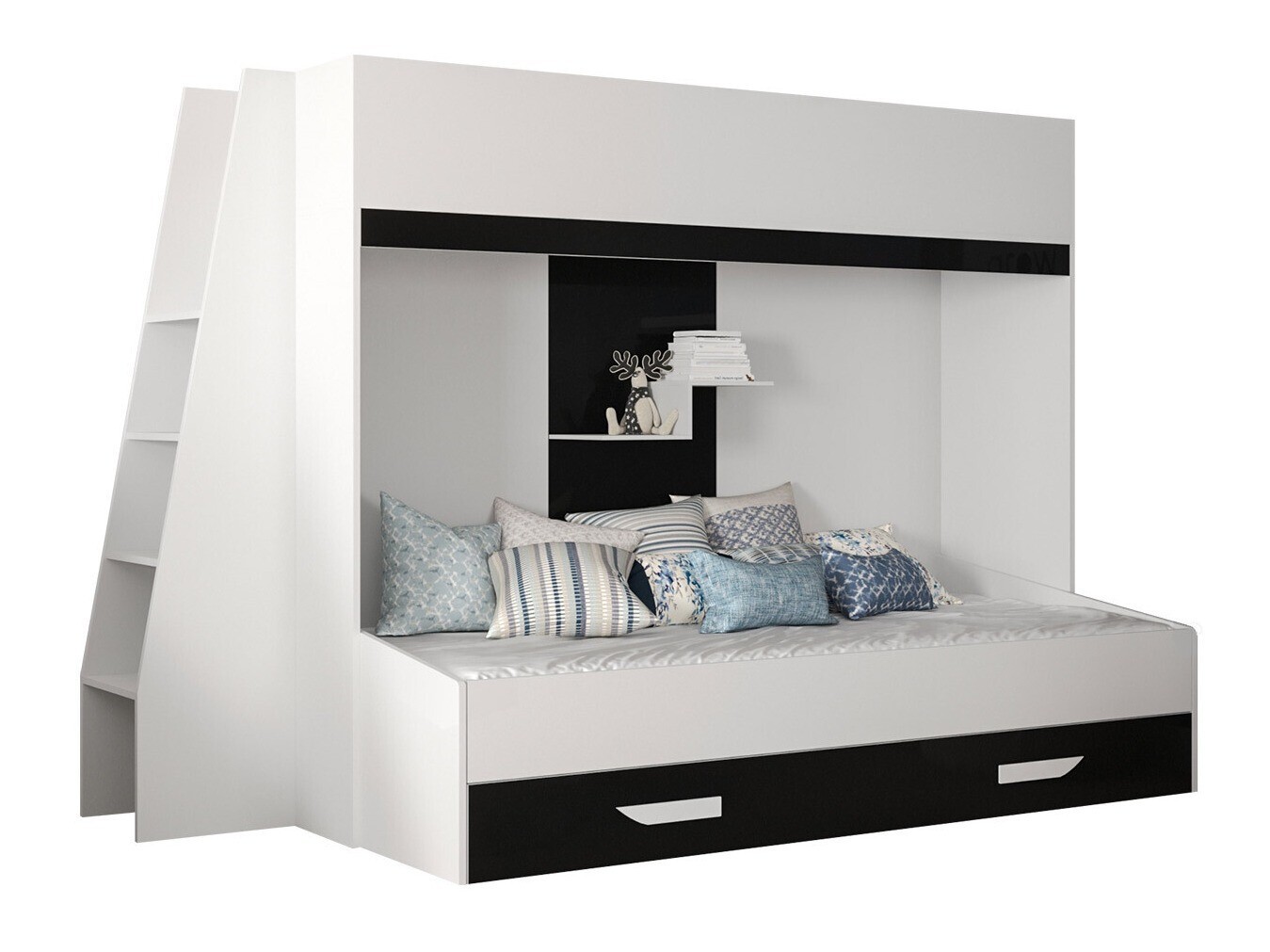 Emeletes ágy Hartford 357 (Fehér + Fényes fekete + Fényes fehér) Pécs Bútor boltok bútor webáruházak Baranya megye Bútor | Emeletes ágyak