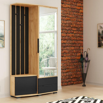 Pécs bútor Előszobafal Loft arany kraft/fekete/kárpitozás