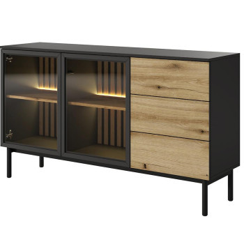 Pécs bútor Komód Lang C 150 2D3S + LED fekete/tölgy evoke