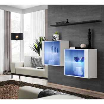 Pécs bútor Komód+Falipolc Switch Sb III Led Fehér/Fekete