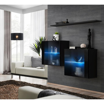 Pécs bútor Komód+Falipolc Switch Sb III Led Fekete