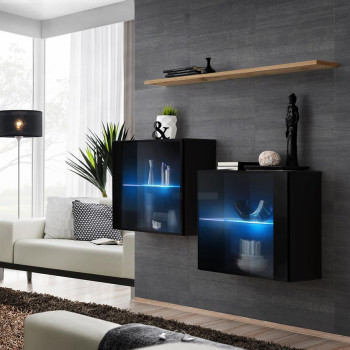 Pécs bútor Komód+Falipolc Switch Sb III Led Fekete/Wotan