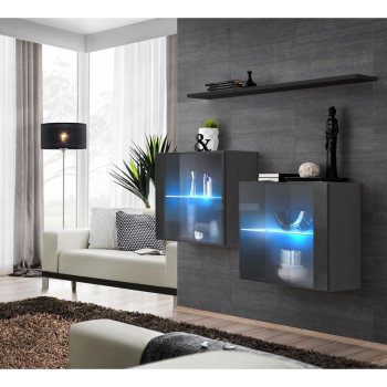 Pécs bútor Komód+Falipolc Switch Sb III Led Grafit/Fekete
