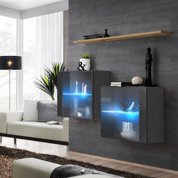 Pécs bútor Komód+Falipolc Switch Sb III Led Grafit/Wotan