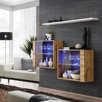 Pécs bútor Komód+Falipolc Switch Sb III Led Wotan/Fehér