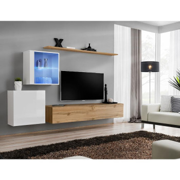 Pécs bútor Nappali bútor Switch üveg XV +LED fehér/wotan