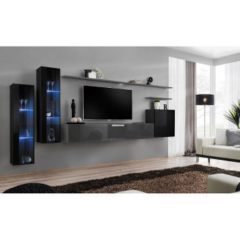 Pécs bútor Nappali bútor Switch üveg+LED XI Fekete/Grafit