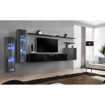 Pécs bútor Nappali bútor Switch üveg+LED XI Grafit/Fekete