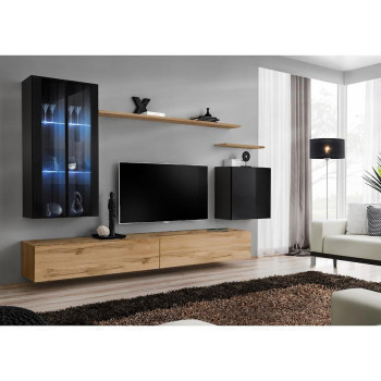Pécs bútor Nappali bútor Switch üveg+LED XII Fekete/Wotan