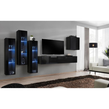Pécs bútor Nappali bútor Switch üveg+LED XIII Fekete
