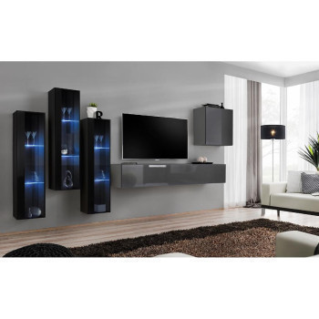Pécs bútor Nappali bútor Switch üveg+LED XIII Fekete/Grafit