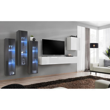 Pécs bútor Nappali bútor Switch üveg+LED XIII Grafit/fehér
