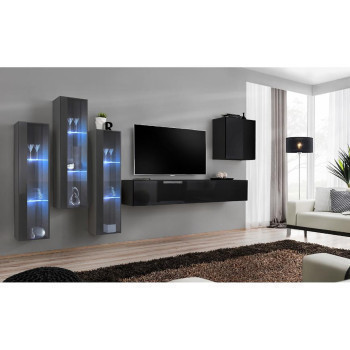 Pécs bútor Nappali bútor Switch üveg+LED XIII Grafit/Fekete