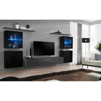 Pécs bútor Nappali bútor Switch üveg+LED XIV Fekete/Grafit