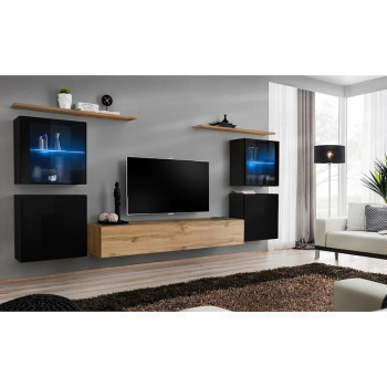 Pécs bútor Nappali bútor Switch üveg+LED XIV Fekete/Wotan