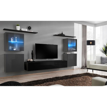 Pécs bútor Nappali bútor Switch üveg+LED XIV Grafit/Fekete
