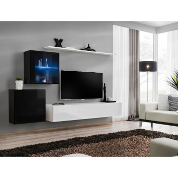 Pécs bútor Nappali bútor Switch XV üveg +LED fehér/fekete