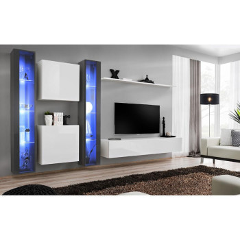 Pécs bútor Nappali bútor Switch XVI üveg +LED Grafit/fehér