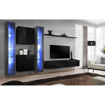 Pécs bútor Nappali bútor Switch XVI üveg +LED Grafit/fekete