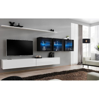 Pécs bútor Nappali bútor Switch XVII üveg +LED fehér/fekete