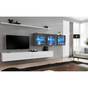 Pécs bútor Nappali bútor Switch XVII üveg +LED fehér/Grafit