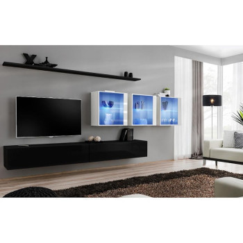 Pécs bútor Nappali bútor Switch XVII üveg +LED fekete/fehér