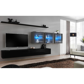 Pécs bútor Nappali bútor Switch XVII üveg +LED fekete/Grafit