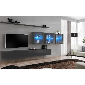 Pécs bútor Nappali bútor Switch XVII üveg +LED Grafit