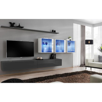 Pécs bútor Nappali bútor Switch XVII üveg +LED Grafit/fehér