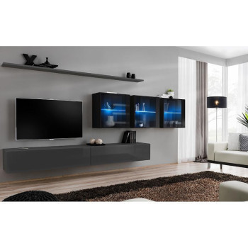 Pécs bútor Nappali bútor Switch XVII üveg +LED Grafit/fekete