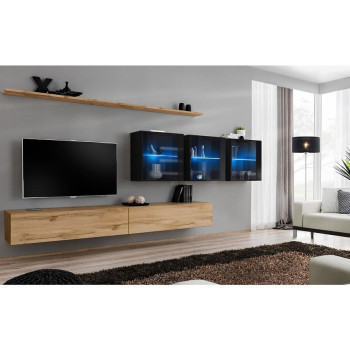 Pécs bútor Nappali bútor Switch XVII üveg +LED Wotan/fekete