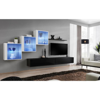 Pécs bútor Nappali bútor Switch XVIII üveg +LED fehér/fekete