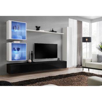 Pécs bútor Nappali bútor Switch XVIII üveg +LED  fehér/fekete