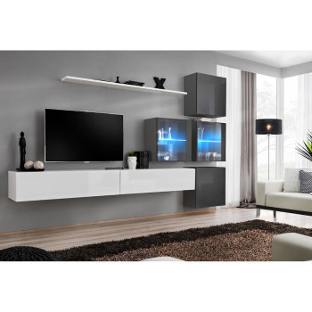 Pécs bútor Nappali bútor Switch XVIII üveg +LED  fehér/Grafit