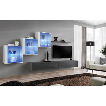Pécs bútor Nappali bútor Switch XVIII üveg +LED fehér/Grafit