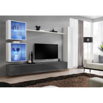 Pécs bútor Nappali bútor Switch XVIII üveg +LED  fehér/Grafit
