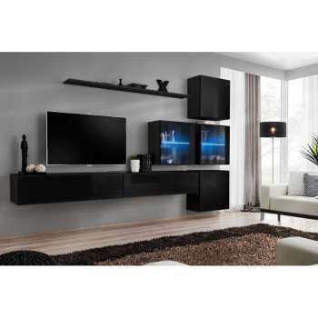 Pécs bútor Nappali bútor Switch XVIII üveg +LED  fekete