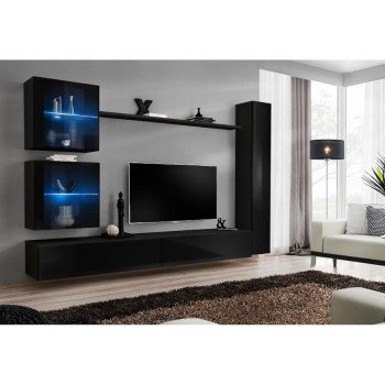 Pécs bútor Nappali bútor Switch XVIII üveg +LED  fekete