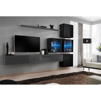 Pécs bútor Nappali bútor Switch XVIII üveg +LED  fekete/Grafit