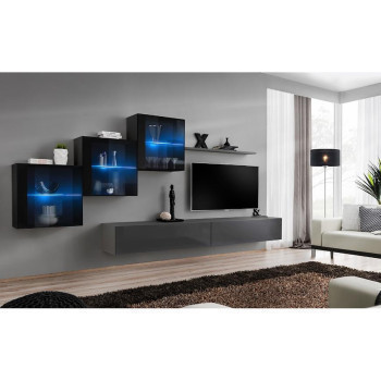 Pécs bútor Nappali bútor Switch XVIII üveg +LED fekete/Grafit