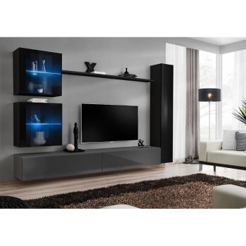 Pécs bútor Nappali bútor Switch XVIII üveg +LED  fekete/Grafit