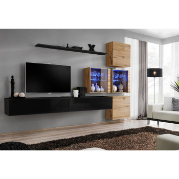 Pécs bútor Nappali bútor Switch XVIII üveg +LED  fekete/Wotan