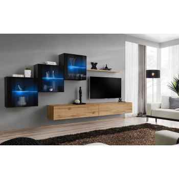 Pécs bútor Nappali bútor Switch XVIII üveg +LED fekete/Wotan