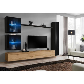 Pécs bútor Nappali bútor Switch XVIII üveg +LED  fekete/Wotan