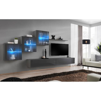 Pécs bútor Nappali bútor Switch XVIII üveg +LED Grafit